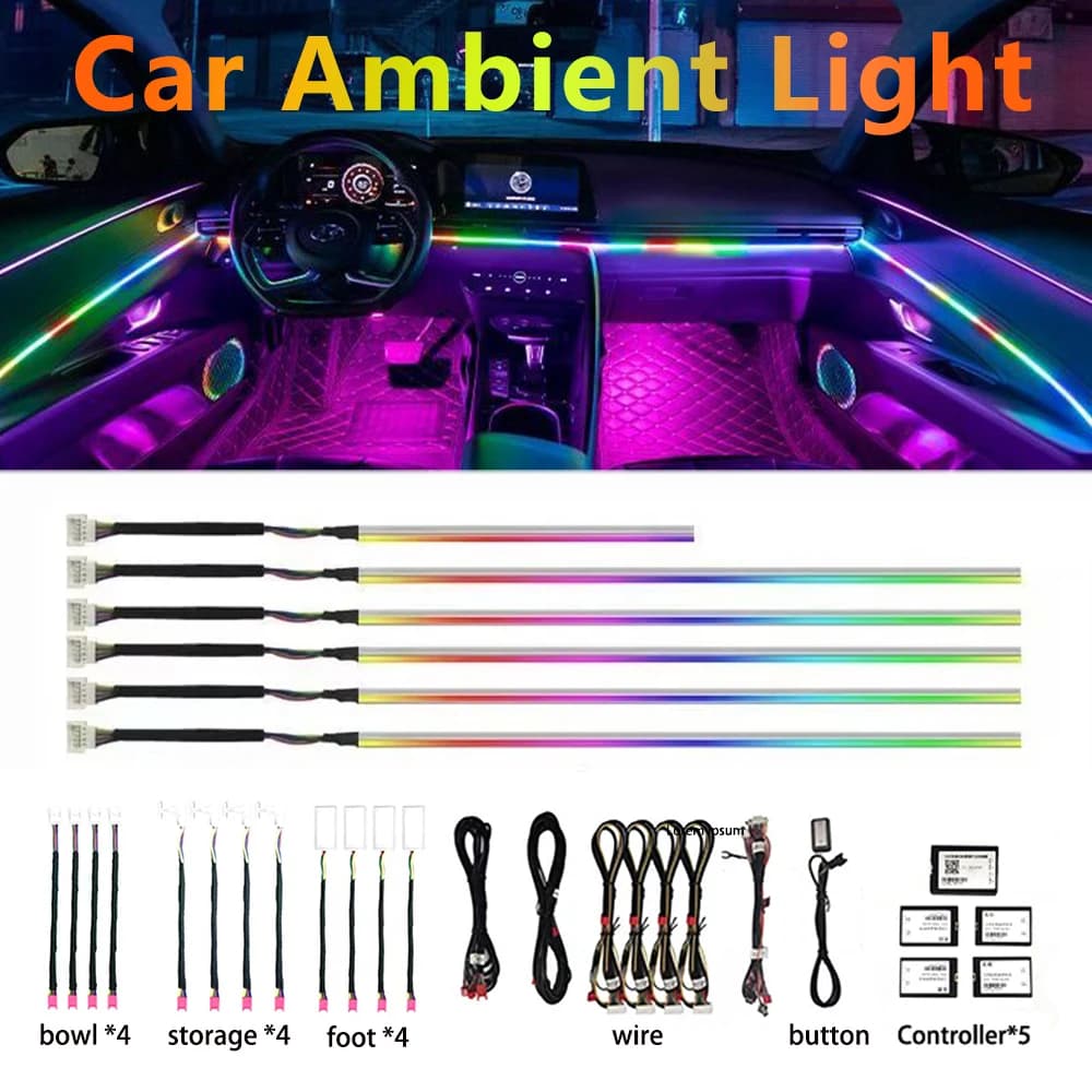 Luce ambientale per auto luci per la decorazione dell'atmosfera interna del veicolo luci colorate acriliche nascoste 18 in1 senza filettatura
