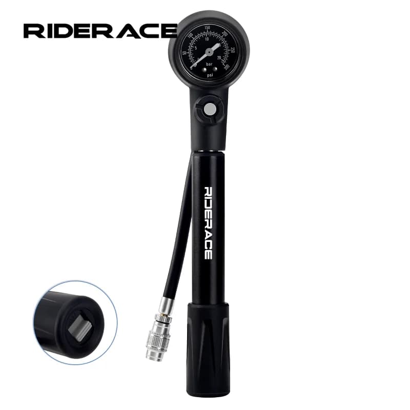 RIDERACE Pompa per ammortizzatore per bicicletta Pompa ad aria a sospensione 300psi con manometro Valvola Schrader Presta AV FV Gonfiatore forcella per bici HV/HP
