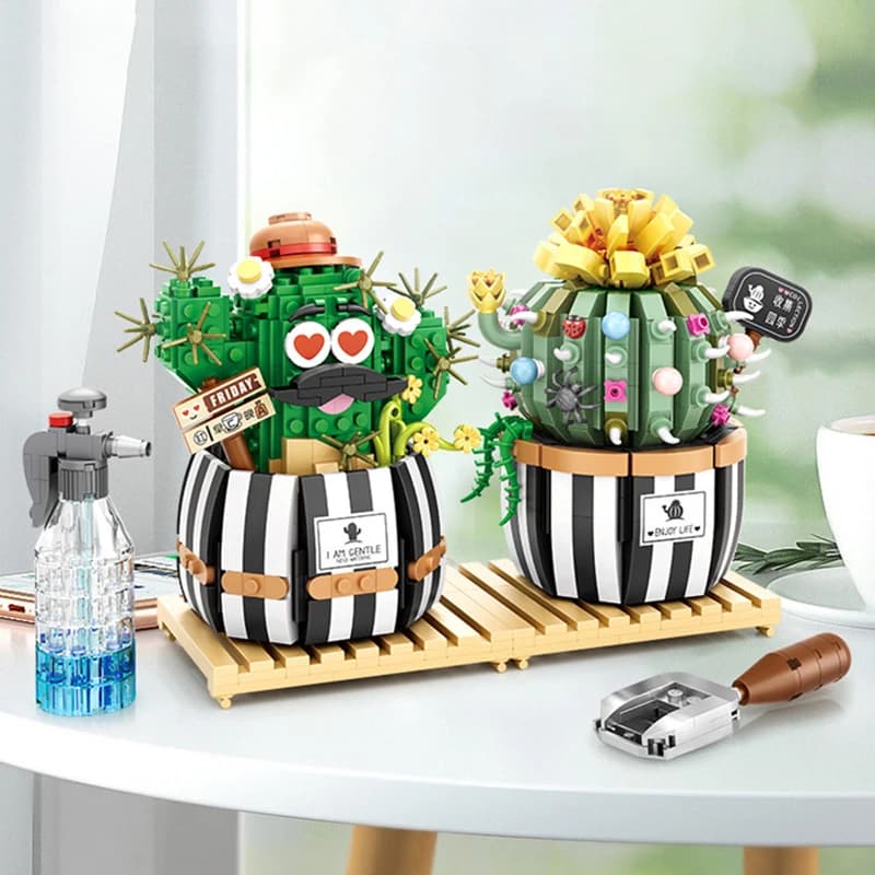 Blocchi di costruzione creativi Cactus succulente Modello 3D Mini Bonsai Simulazione Pianta verde Fiore Decorazione della casa Giocattolo per bambini Regalo