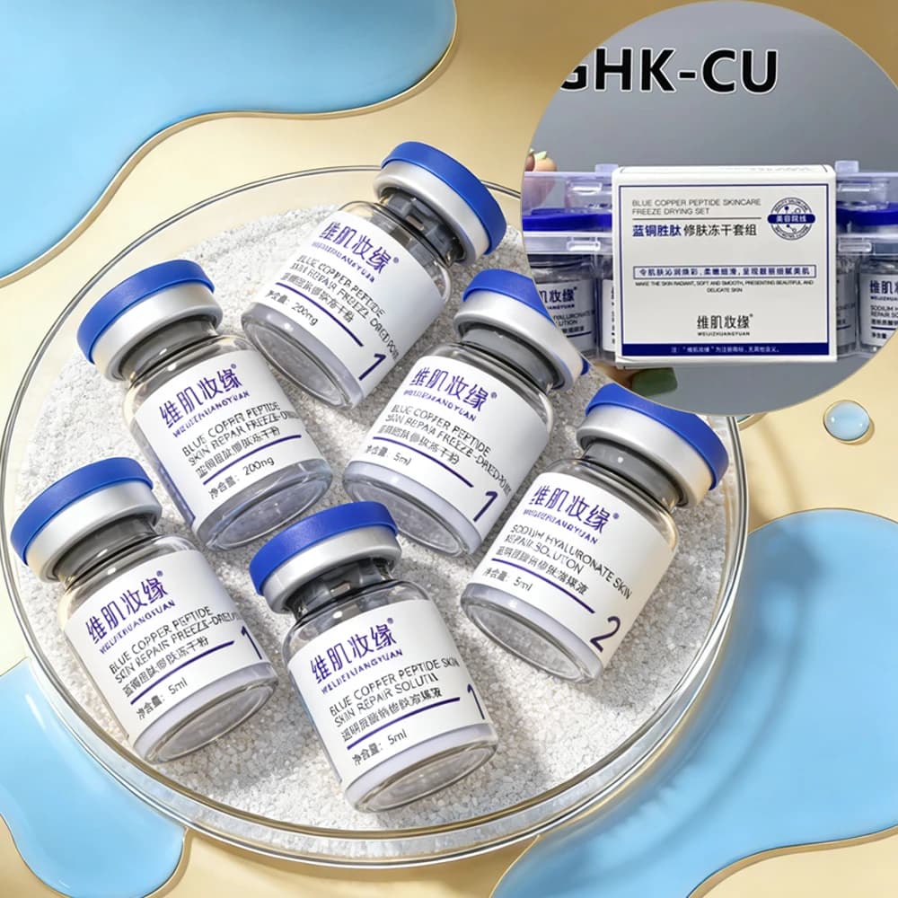 Siero Liofilizzato Premium al Peptidi di Rame Blu 200mg GHK-Cu 5 Paia Riparazione Barriera Cutanea Antirughe Potenziatore di Giovinezza