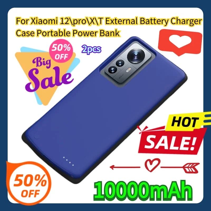 Custodia Caricabatterie Esterna per Xiaomi 12 Pro/X/T, Power Bank Portatile 10000mAh, 2 Pezzi