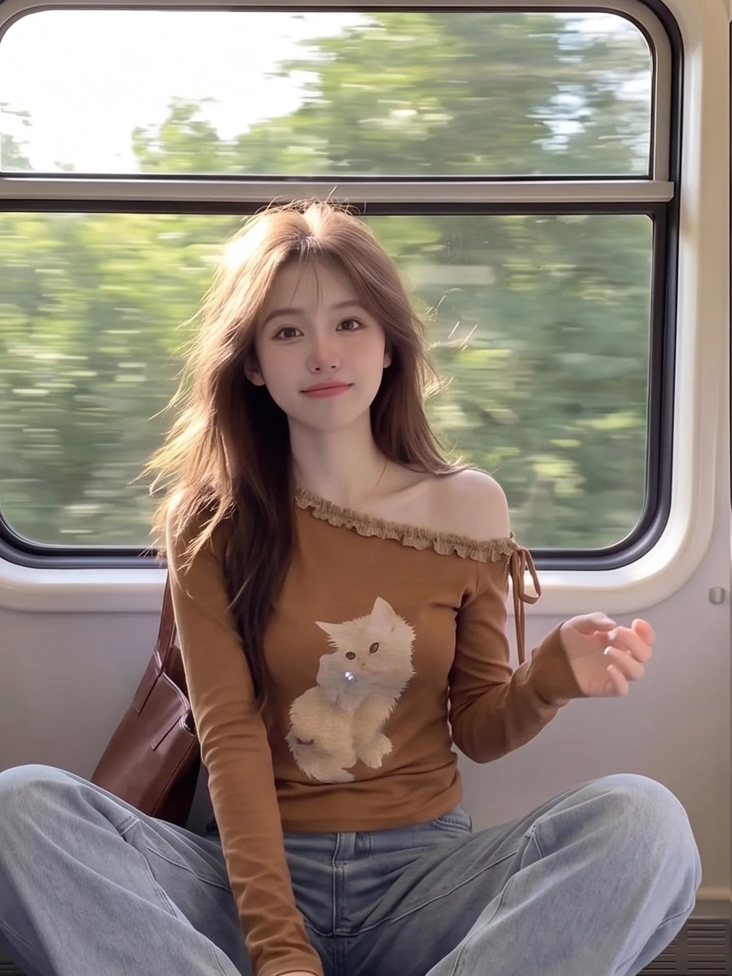 Sweet Young Print T-Shirt Women's Long Sleeve Button up Neck Design Korean Style Commute Fashion Autumn Top for Girls