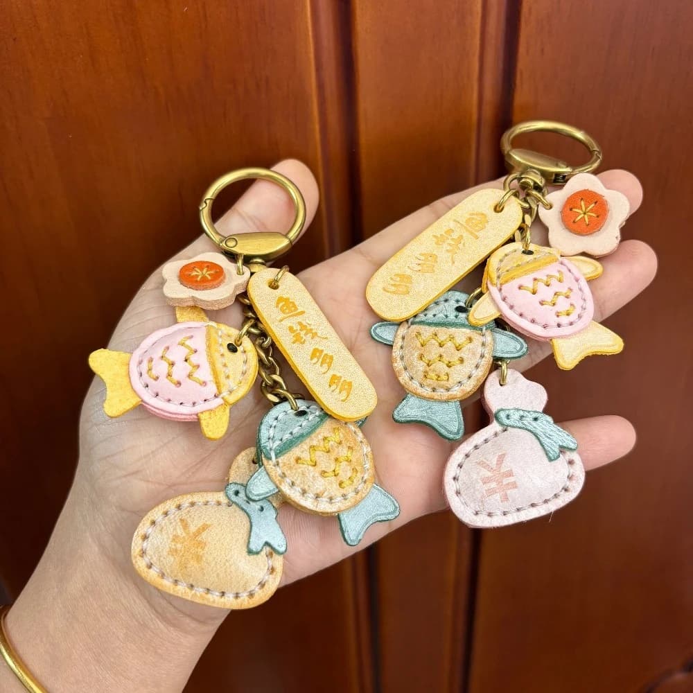 Genuine Leather Fortune Money Bag Keychain Pendant Car Keychain Car Decoration Handmade Journal Bookmark
