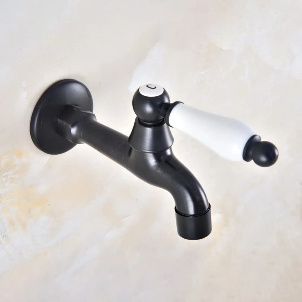 Nero Lucidato Olio In Ottone Croce Maniglia Montaggio A Parete Mop Piscina di Acqua di Rubinetto Rubinetto Singola Maniglia Fredda Acqua di Rubinetto zav338