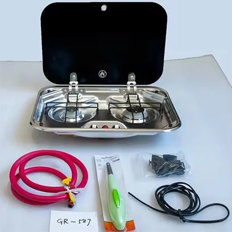 Stufa a gas per camper con fornello a gas a doppio fuoco con coperchio Accessori da campeggio Articoli da cucina per camper
