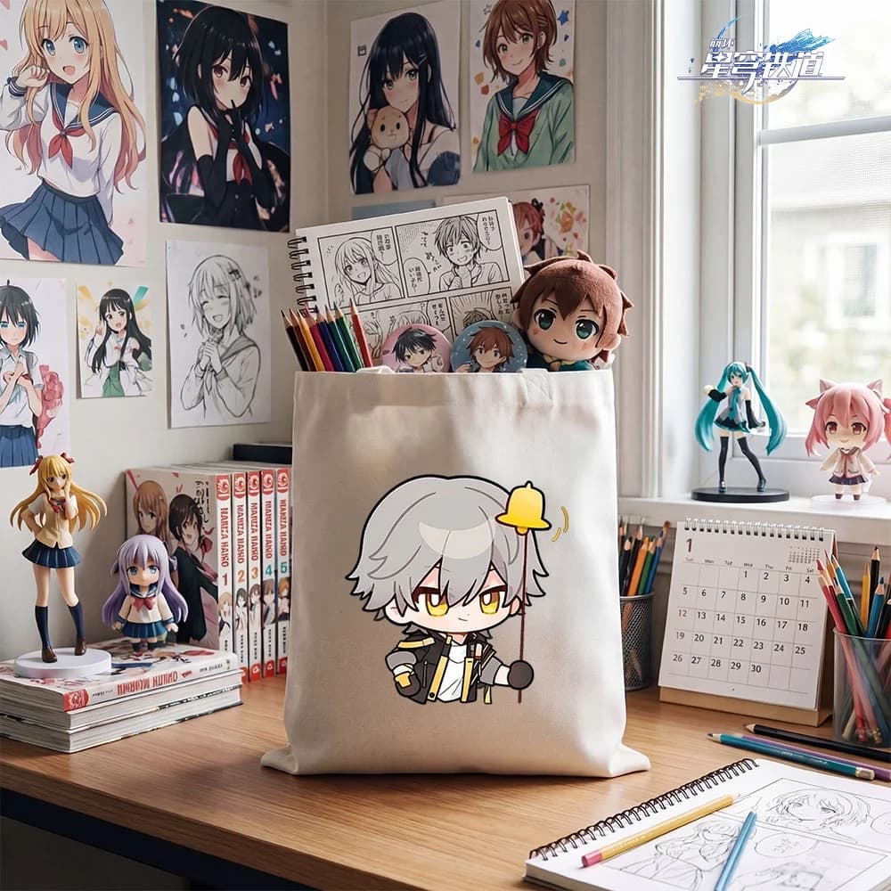 Borsa tote in tela Honkai: Star Rail, merchandise anime in stile Chibi, borsa a tracolla quotidiana, shopper riutilizzabile, regalo indispensabile per i fan degli anime