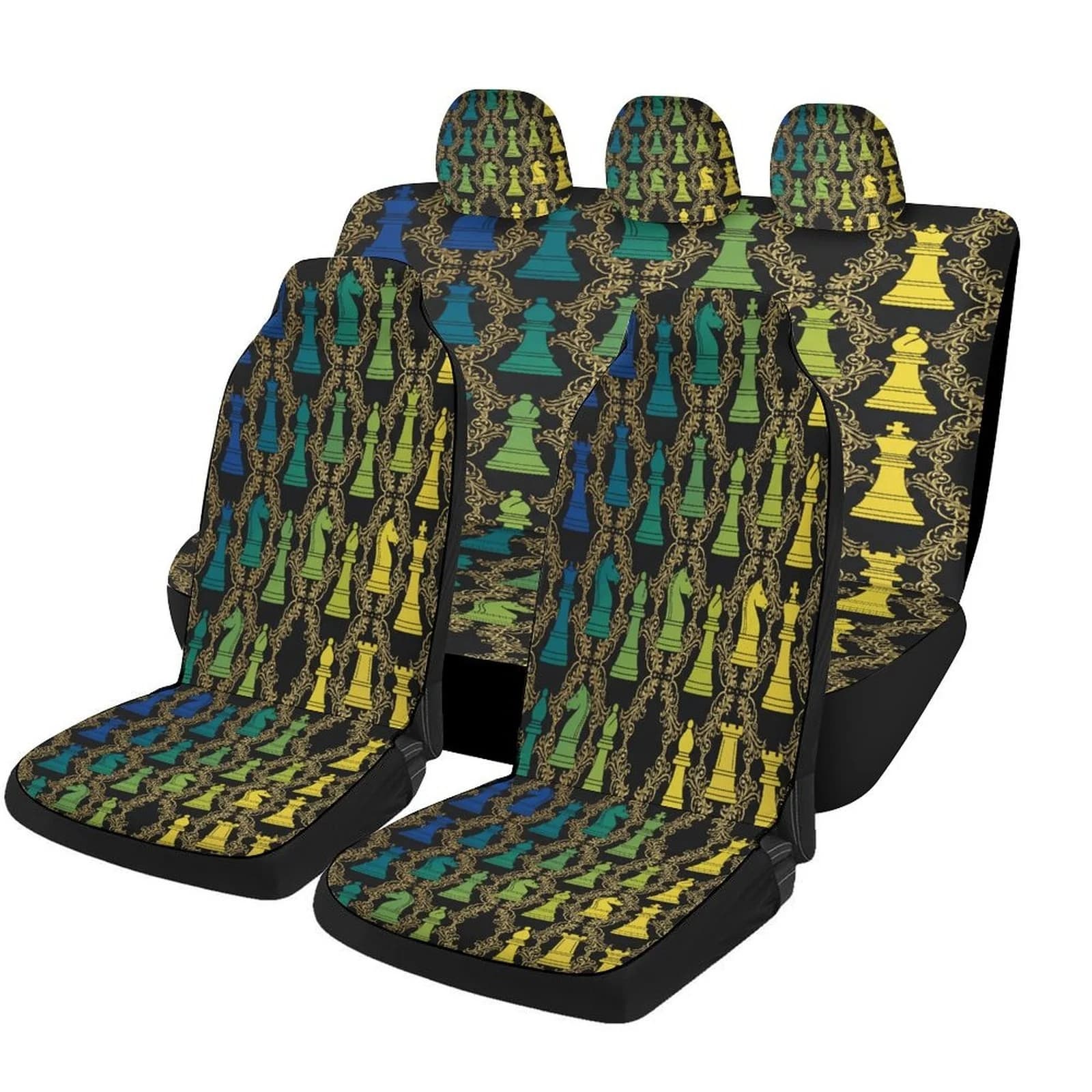 Set di coprisedili per auto con motivo a scacchi, adatti a vari veicoli. Elegante e resistente, questo set completo include