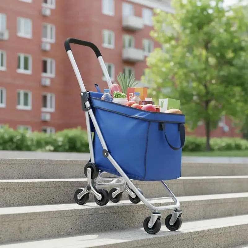 Foldable Shopping Trolley, 445 X 375 X 990 Mm, Stair-climbing Hand Truck with 6 Wheels, Oxford Fabric Storage Bag, for Shopping, Office, Moving, Transport, Outdoor Use, Laundry