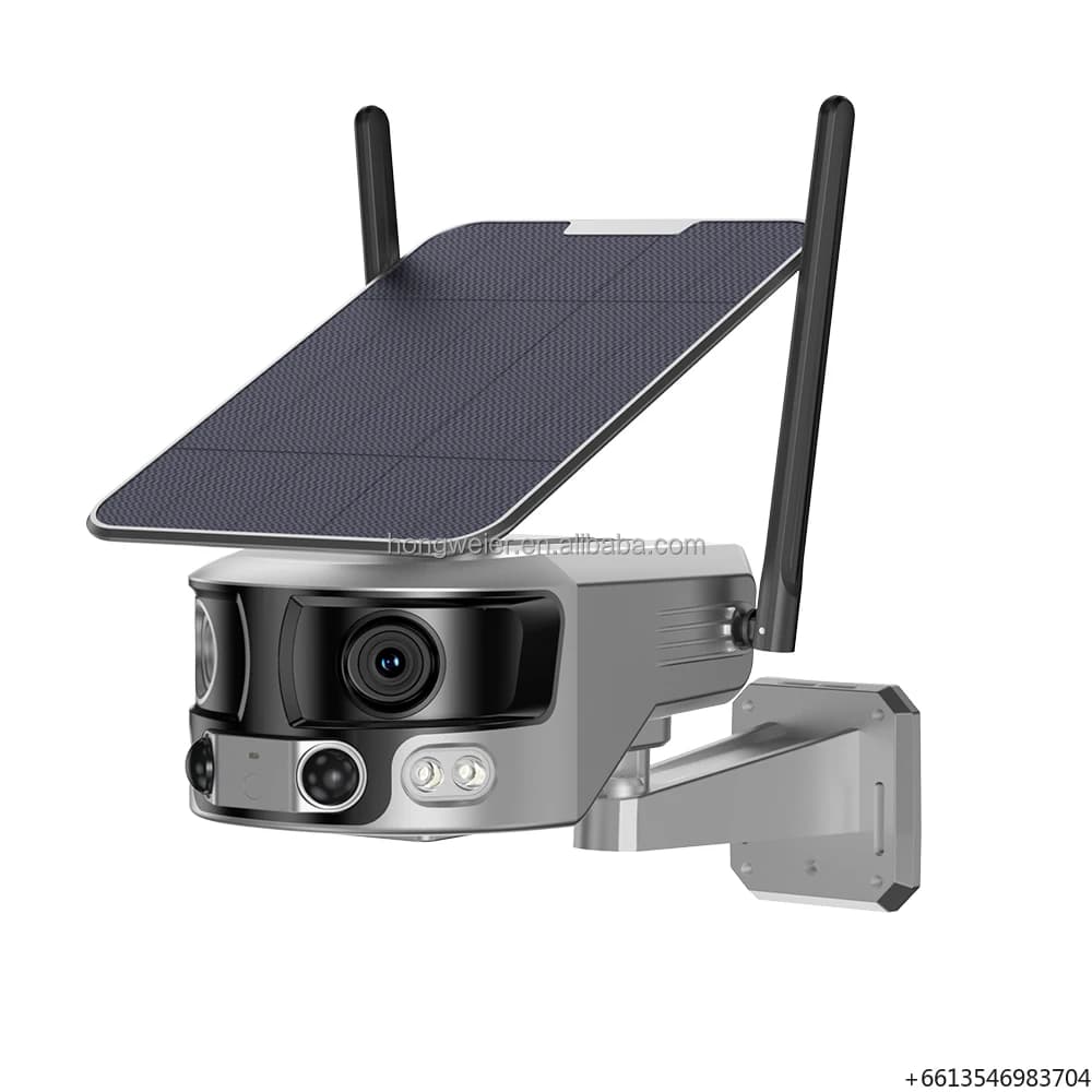 Telecamera di Sicurezza IP PTZ HongGlobal 8MP 4K con Doppia Lente a 180 Gradi, Pannello Solare, Wireless WiFi, Telecamera CCTV Solare