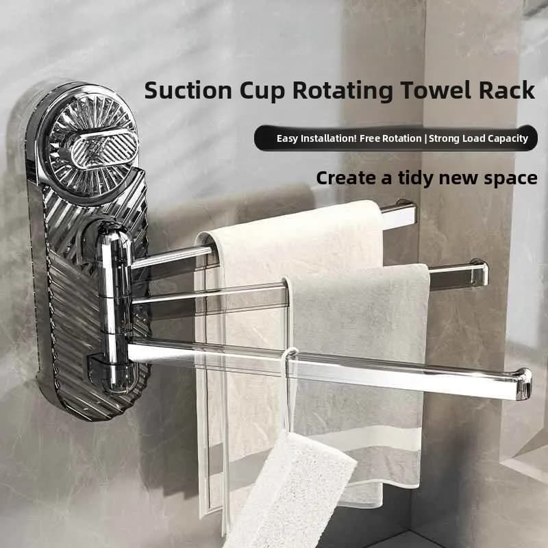 Portasciugamani da Parete Multi-Barra per Bagno e Cucina, Organizzatore con Ventosa Senza Foratura, Portasciugamani Girevole