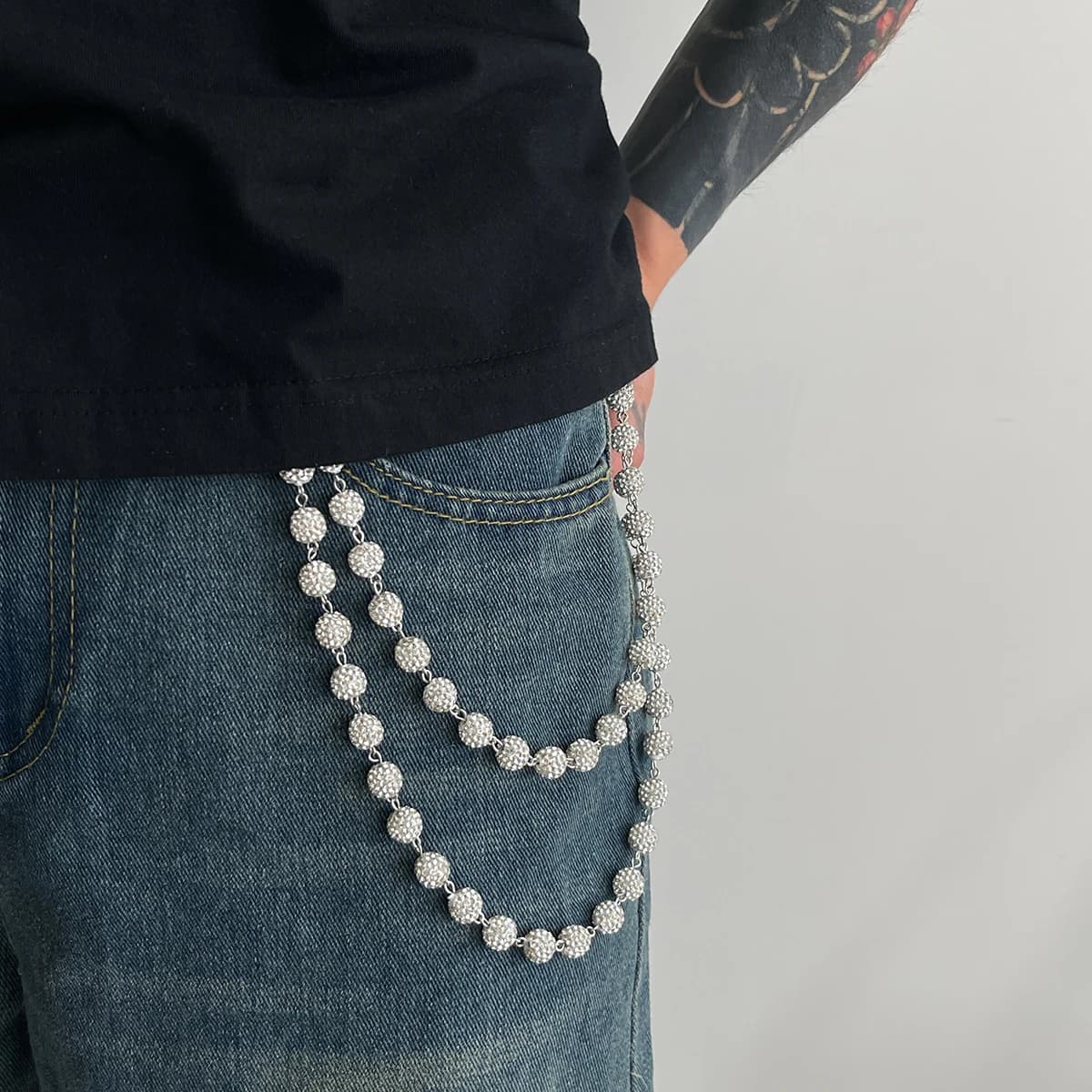 Wallet Chain with Rhinestones Harajuku Style, Men's Belt Chain, Hip Hop Pants Chain, Rock Jewelry