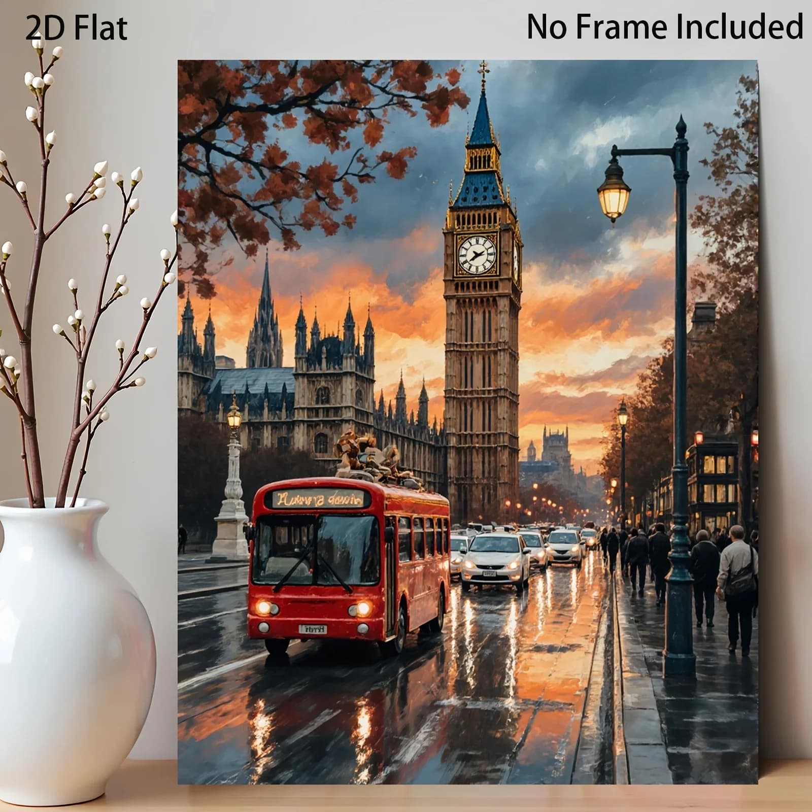 Professional Art Use A Paint by Number Kit Featuring a London Street Scene with Big Ben And a Red Bus. It Comes with Acrylic Pai