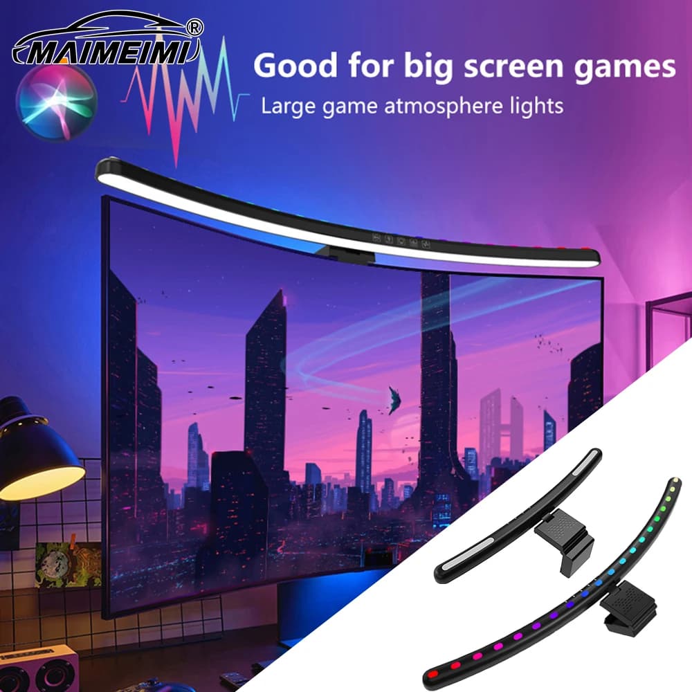 Barra Luminosa per Monitor USB con Dimmerazione Continua, Luci Sospese per Schermo Curvo, Barra Luminosa RGB per Scrivania