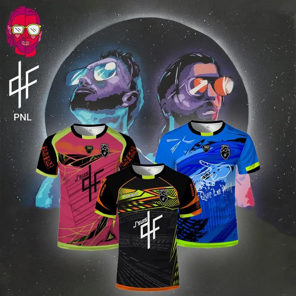PNL Maillots 90 Minutes Jersey Printed Breathable Football T-shirt Crew Neckline Short Sleeved T-shirt Fashionable for Men and Women