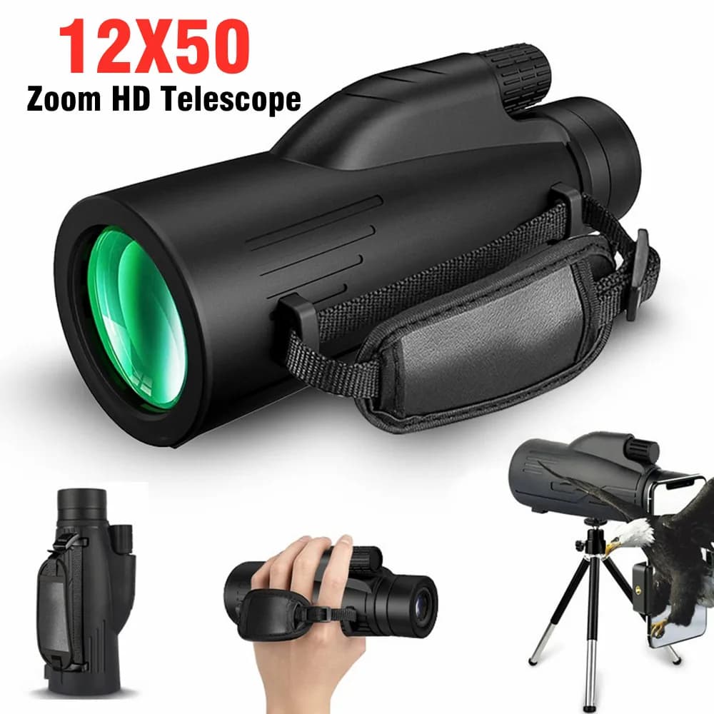 12X50 Zoom portatile HD 5000M Telescopio pieghevole a lunga distanza Potente telescopio per caccia sportiva Viaggi di campeggio all'aperto
