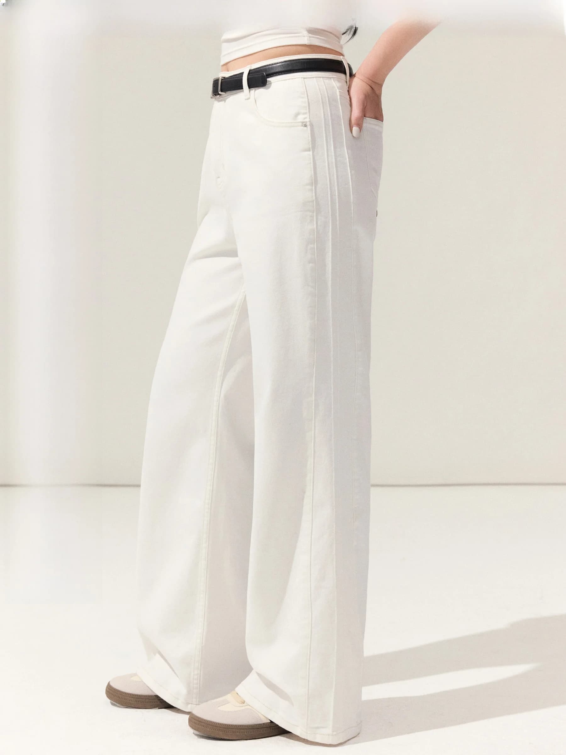 Jeans a gamba dritta a vita alta, taglie forti, pantaloni casual in denim elasticizzato da donna, pantaloni lunghi versatili di Jululook per taglie forti