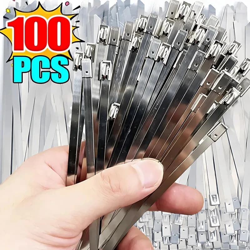 100/20PCS Fascette per cavi in acciaio inossidabile Avvolgimento di scarico rivestito autobloccante in metallo Zip-Cavi di bloccaggio di scarico Tie Organizer Hardware