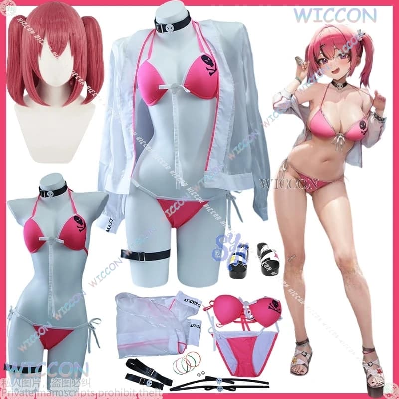 Costume anime Kawaii Jirai Kei Mast Gioco cosplay Nikke Dea della vittoria Estate Sexy Hot Pink Bikini Costume da bagno Cappotto trasparente