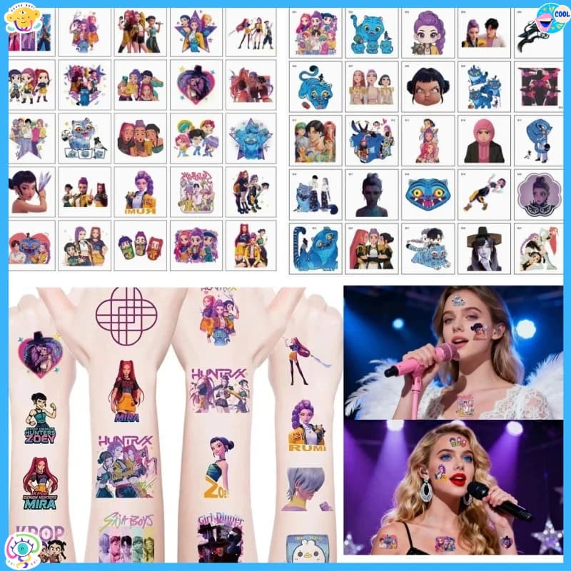20/50 Pezzi Adesivi Temporanei per Tatuaggi Carini a Tema Anime e K-pop, Impermeabili, Regalo per Feste di Compleanno