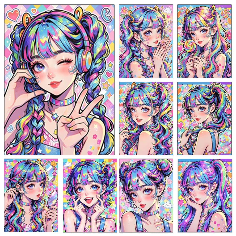 5D DIY Diamond Painting Anime Girl Full‑Drill Diamond Mosaic Cross‑Stitch Kit Pop Art Style Home Bedroom Decoration Gift