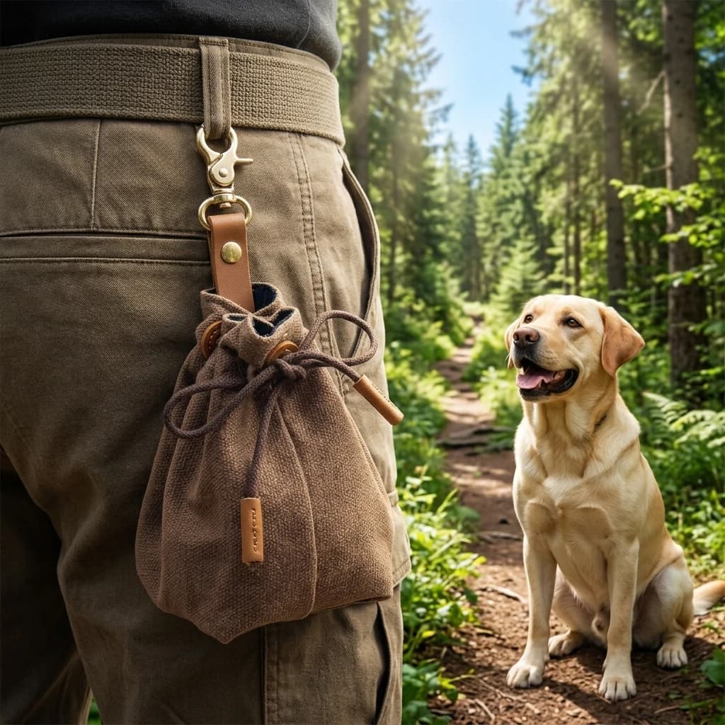 Canvas Pet Snack Bag With Drawstring Waist Hanging Design For Outdoor Dog Walking