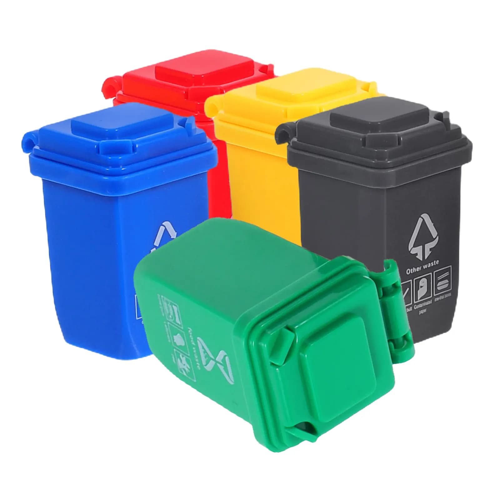 Set di 5 Mini Bidoni della Spazzatura, Contenitori per la Raccolta Differenziata in Miniatura, Decorazione per Scene Domestiche e Tavoli in Miniatura