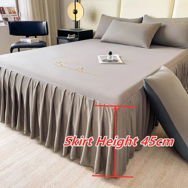 Bonenjoy Soft bed skirt Embroidered bedcover Solid color Bed linen Queen size ssi(The pillow needs order)