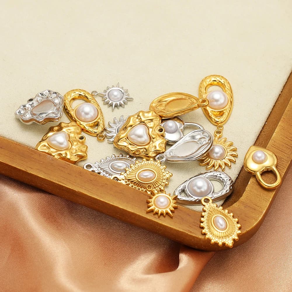 5 pcs stainless steel imitation pearl clasp heart sun necklace pendants earring diy bracelet woman creation jewelry supplies wholesale