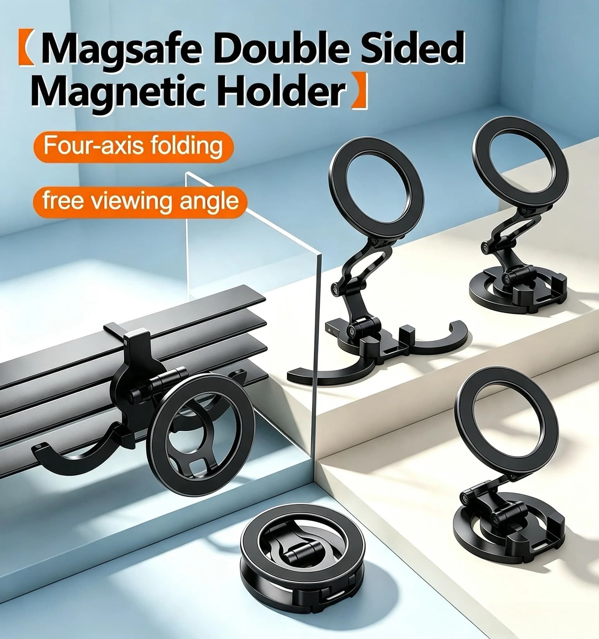 Double-Sided Magsafe Phone Stand Tripod 360° Adjustable Portable Foldable 1/4" Mount for iPhone 17-13 Desk Gym Vlog Live