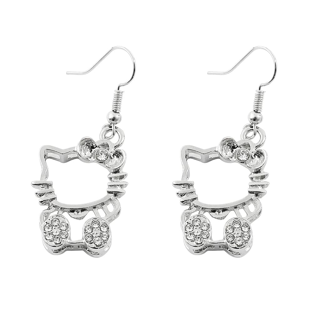 Orecchini Hello Kitty in Argento per Donne, Gioielli con Strass, Orecchini a Catena Sanrio, Regalo per San Valentino