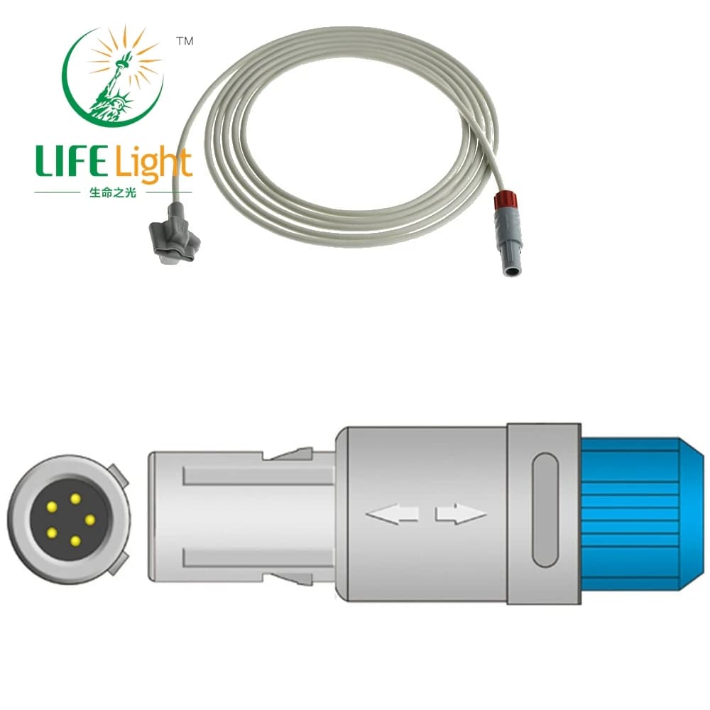 Compatible with Heal force, double creative slot at 5 pin 80 ° Reusable Monitor Spo2 Sensor Oxygen Connector for Pulse Oxymeter