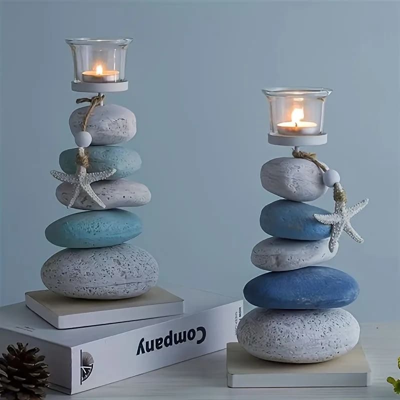 Candeliere in pietra in stile nordico, ornamenti decorativi, artigianato, portacandele in legno con stelle marine, decorazioni per San Valentino, compleanno
