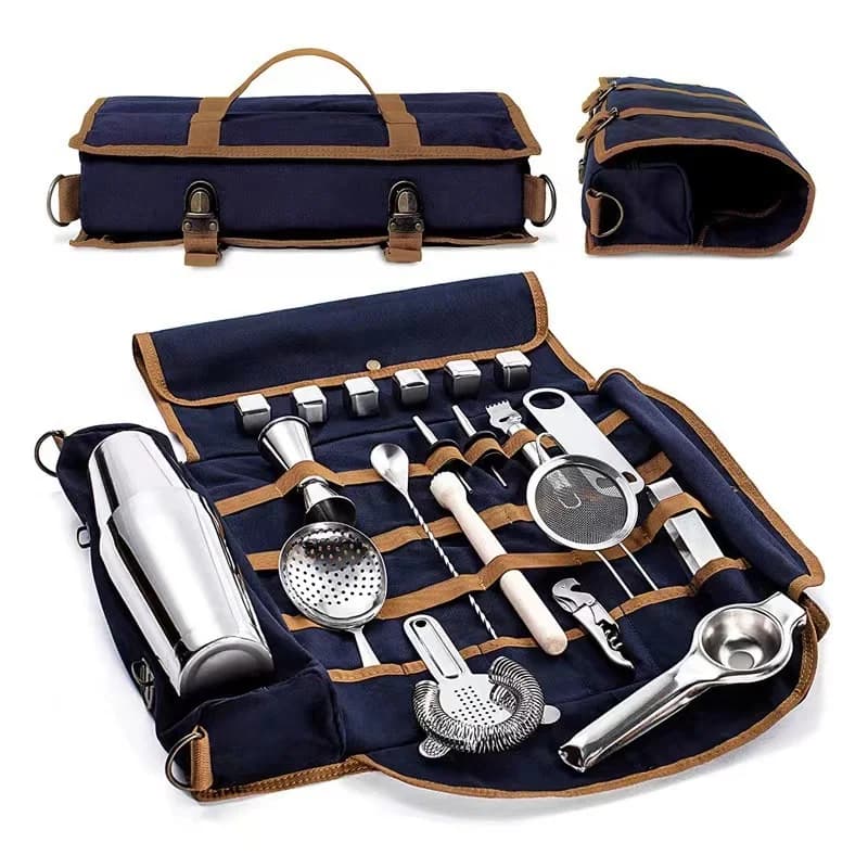 Borsa Grande Vuota per Barman, Borsa in Tela per Trasporto e Conservazione Attrezzi da Cocktail (Solo Borsa)