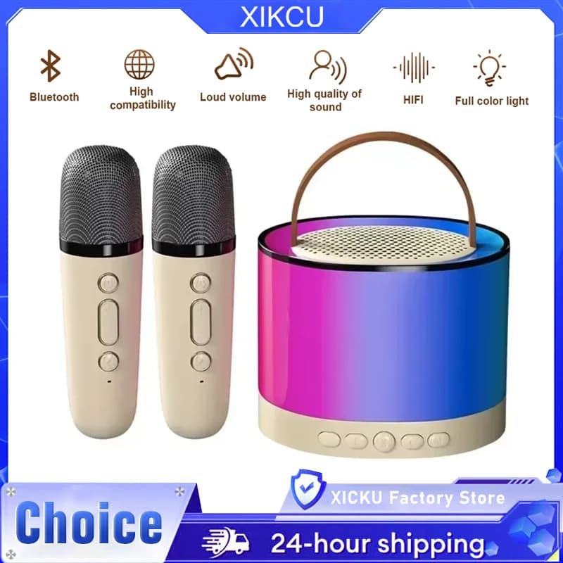 K52 Altoparlante Bluetooth senza fili Macchina per karaoke con 2 microfoni Soundbar portatile Lettore musicale audio per regalo domestico per bambini