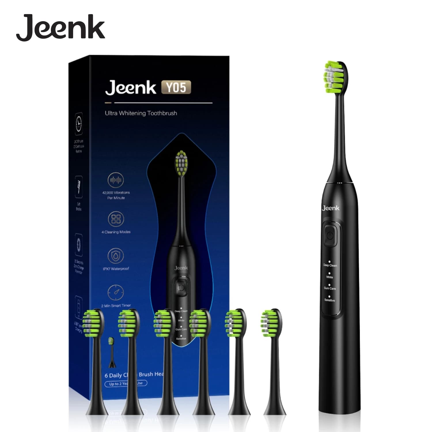 Jeenk JK-Y05 Sonic electric toothbrush type C Rechargeable 30-day IPX7 waterproof battery with 6 adult spare heads