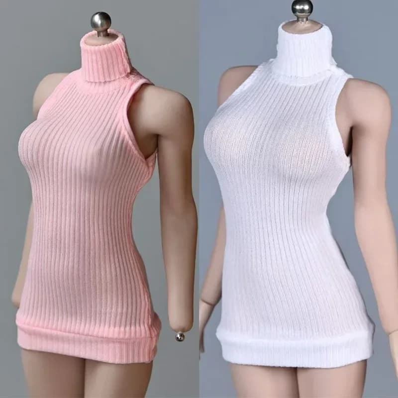 Maglione senza maniche a collo alto a righe spesse femminili in scala 1/6 per action figure da 12 pollici Soldato Puntelli Bambole del corpo