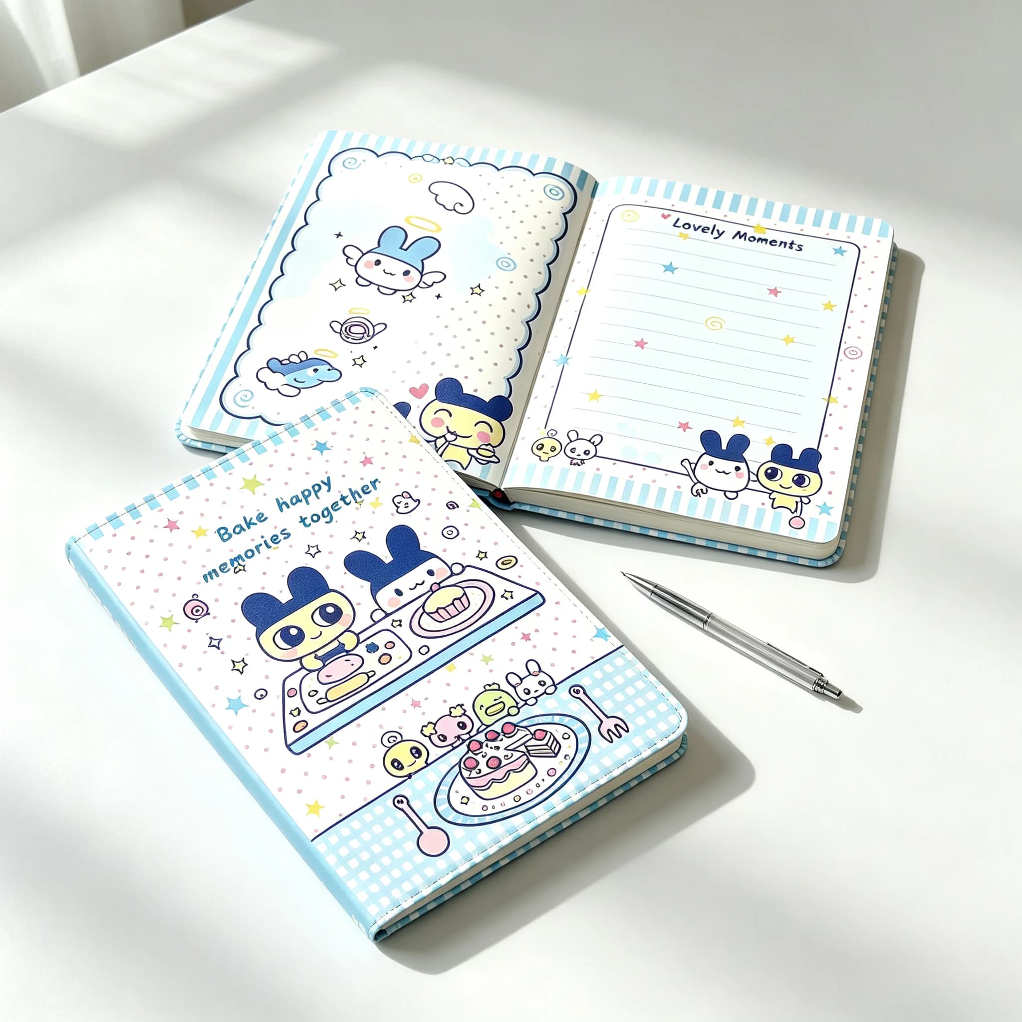 Tamagotchi Mami leather notebook, cute colorful pages diary, illustrated planner, student memo pad, must-have for students