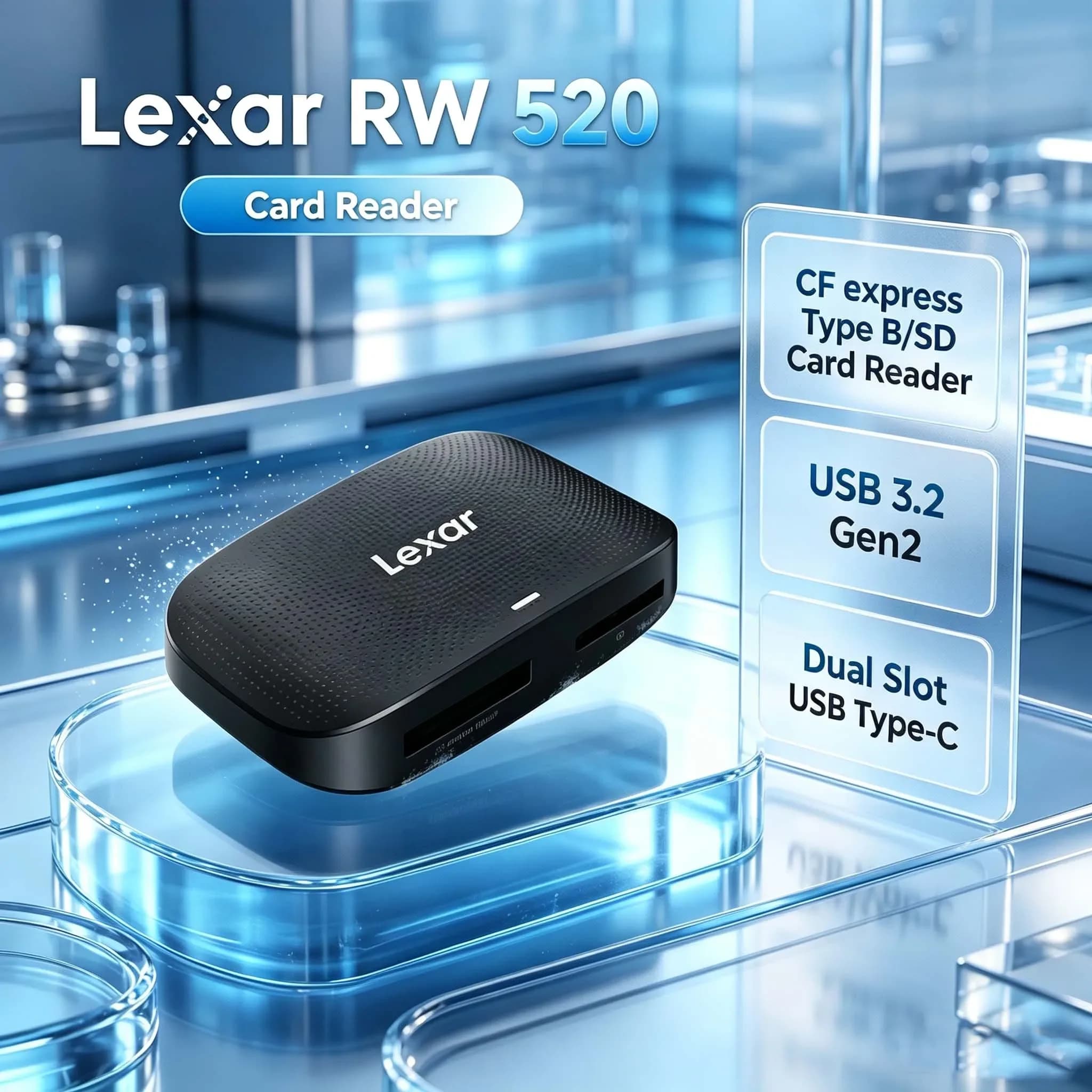 Lexar CFexpress Type B & SD Card Reader USB 3.2 Gen 2 High Speed 8K HD Video Dual Card Slot USB Type-C Cable Memory Card Reader