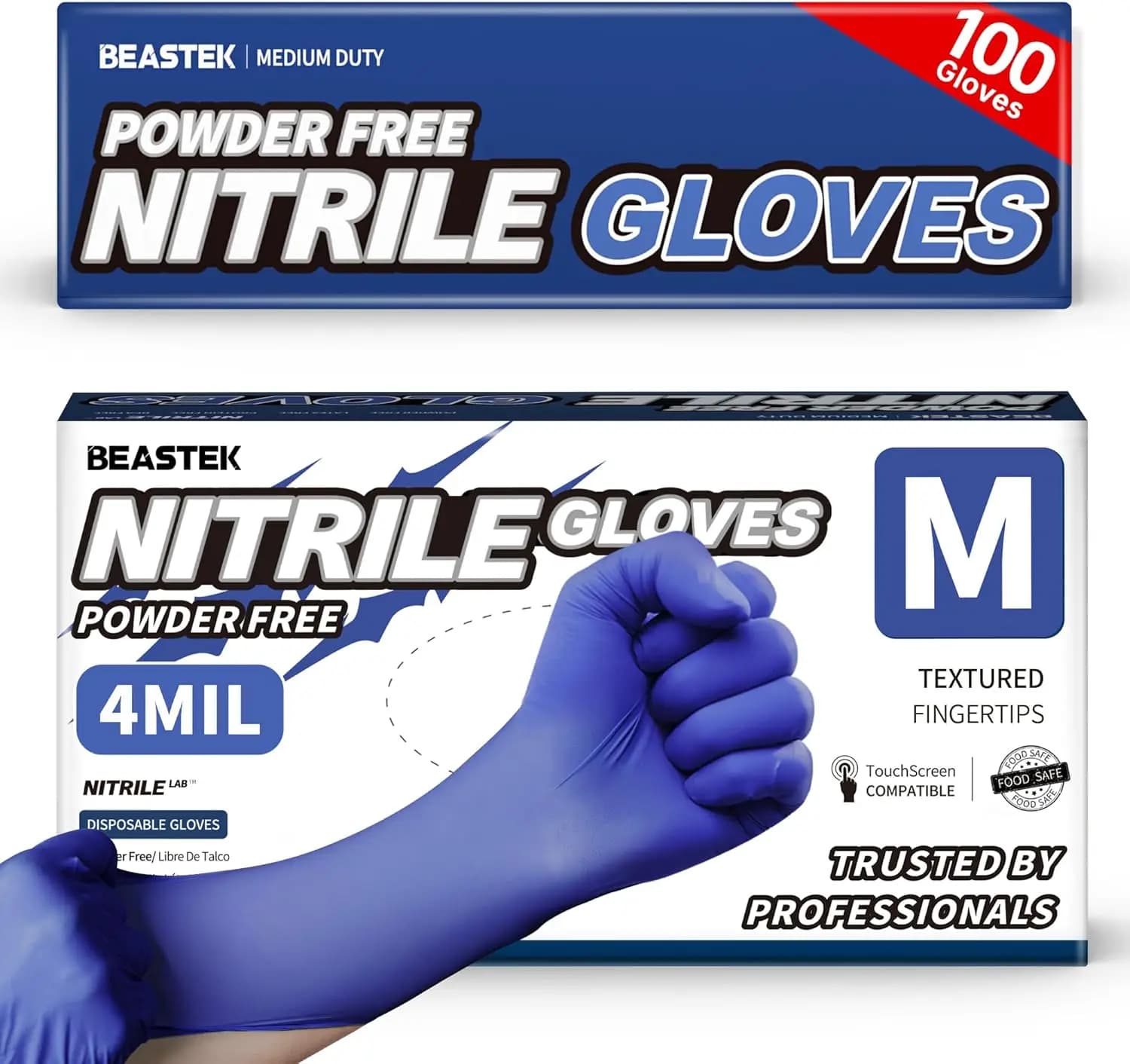 Guanti da Esame in Nitrile, 4.0 Mil, 100 Pezzi, Senza Polvere, Senza Lattice, Monouso, Blu Viola