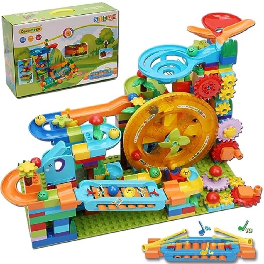 Blocchi da Costruzione per Pista di Biglie: Gioco Educativo Montessori STEM in Plastica Blu e Grigia, Puzzle Creativo per Bambini 4-8 Anni, Ideale per la Prescolare