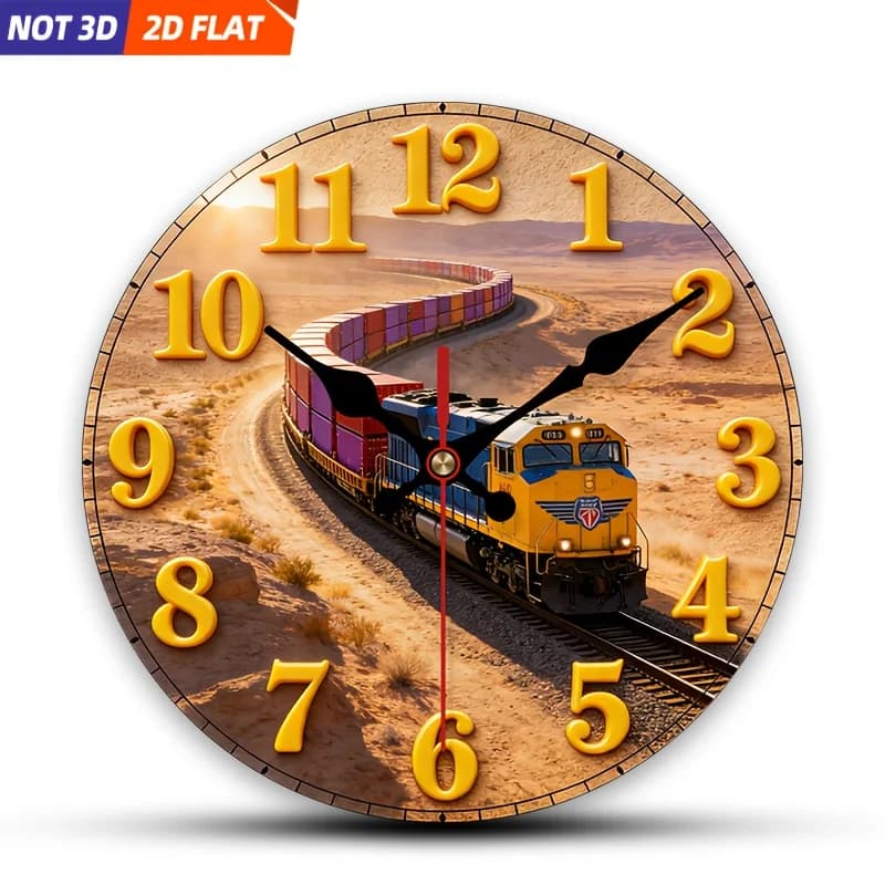 Orologio da parete moderno a forma di treno nel deserto - Orologio silenzioso in legno rotondo, adatto per camera da letto, soggiorno, ufficio, decorazioni a tema deserto