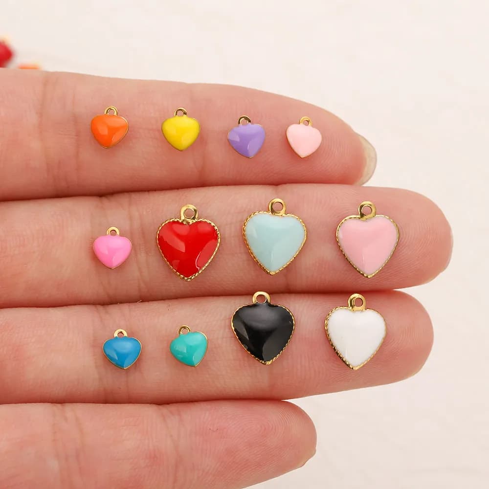 20pcs Stainless Steel Multicolor Enamel Heart Small Charms Gold-plated DIY Necklace Bracelet Jewelry Making Materials Wholesale