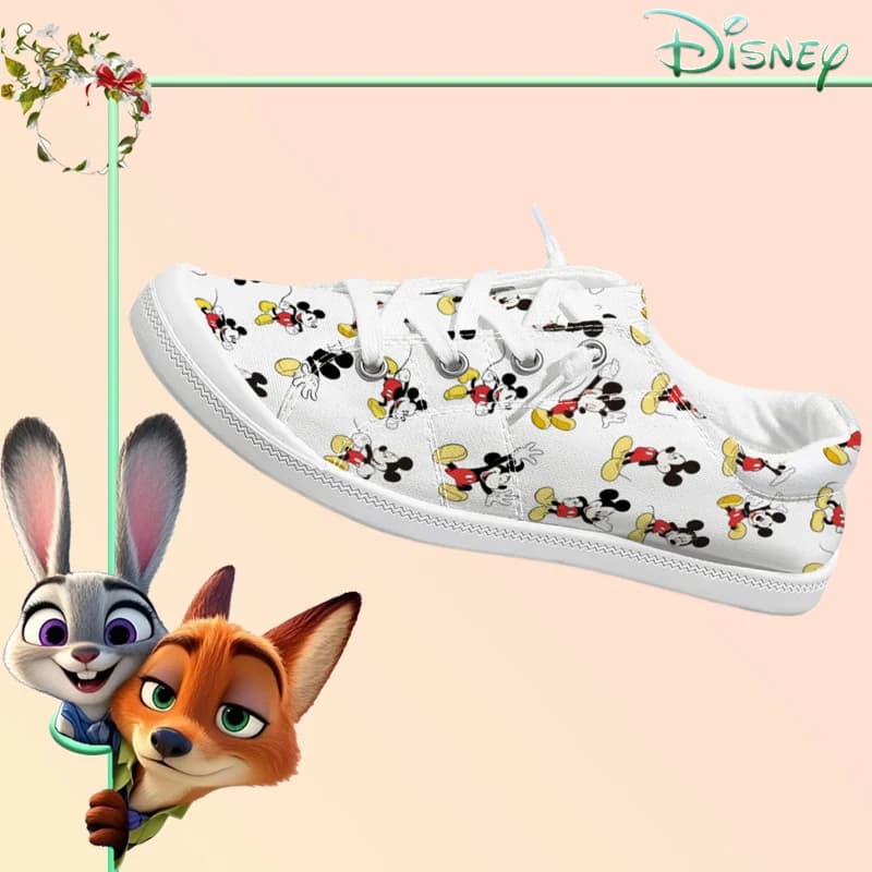 Women's Low Canvas Shoes Disney Mickey Mouse Cartoon Graffiti, casual breathable sneakers