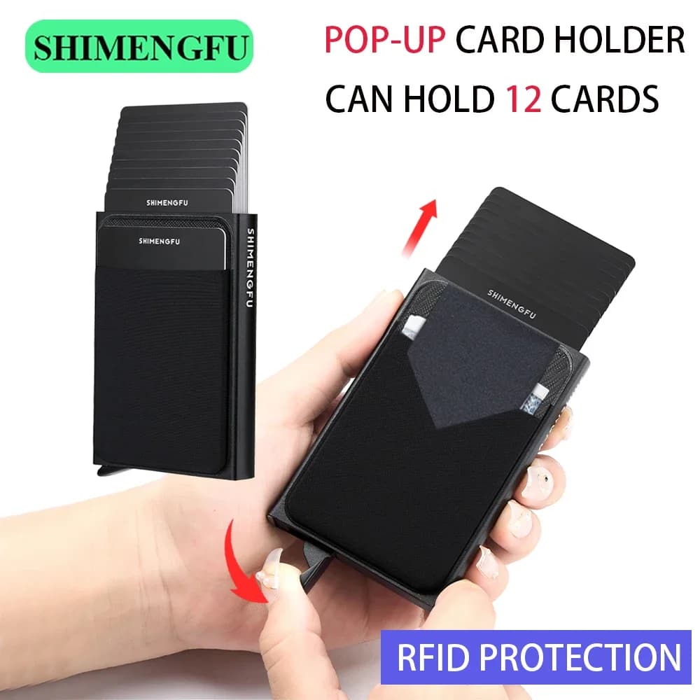 Mini Pop-up RFID ID Card Holder Wallet Quick Release Aluminum Metal Gear Storage Bag for Smart Protection Men And Women