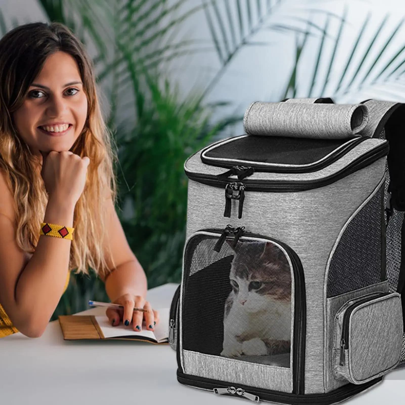 Trasportino da viaggio per gatti Portatile espandibile con lato morbido Trasportino per cuccioli Zaini per animali traspiranti per il volo dell'auto Vetrina Visita Toelettatura
