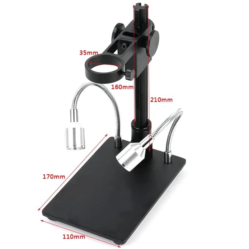 Supporto per fotocamera per microscopio digitale USB regolabile Supporto per staffa in lega di alluminio con illuminazione a luce LED per saldatura PCB
