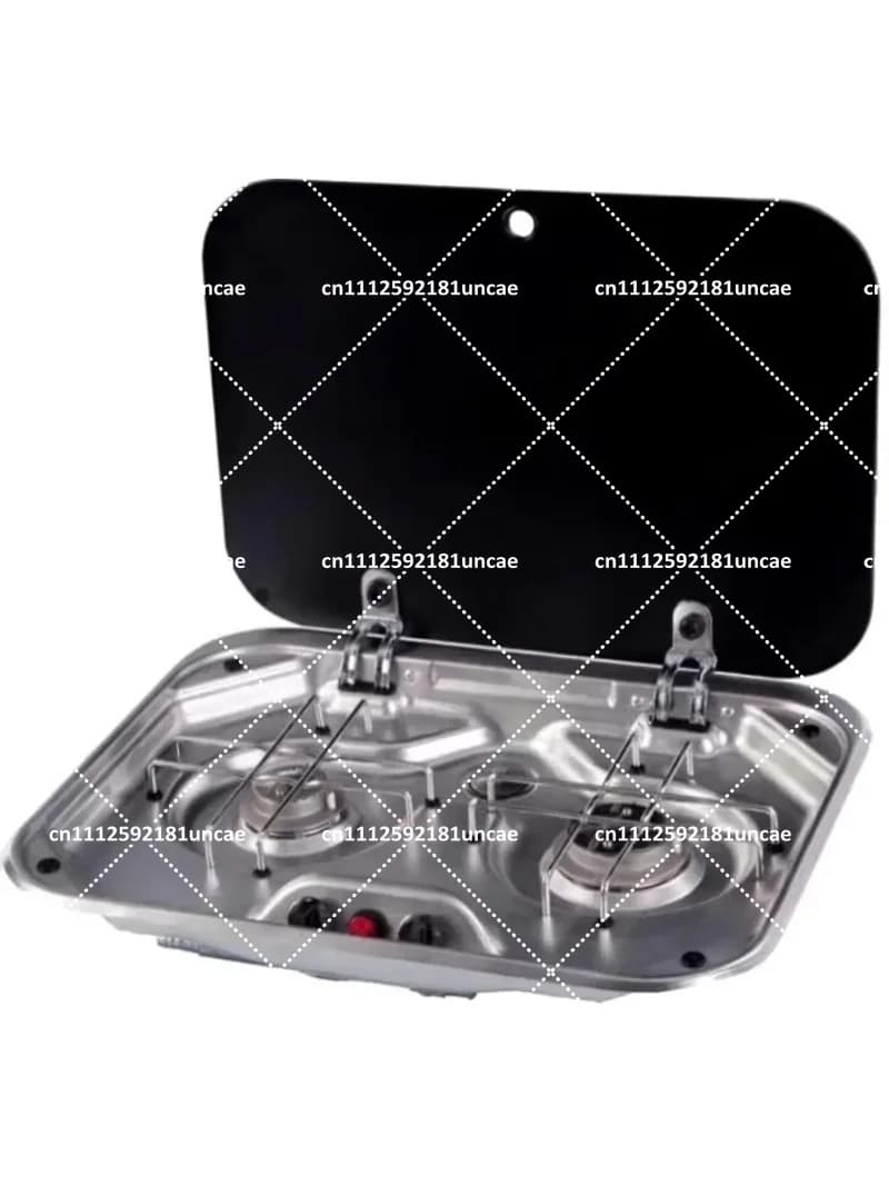 Outdoor RV Camper Kitchen Stainless Steel Gas Double Burner Stove with Tempered Glass Cover 2x1.35KW Camping Car Accessories