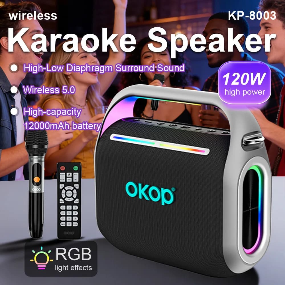 Altoparlante Karaoke 120W ad Alta Potenza, Speaker Bluetooth Portatile Impermeabile per Esterni con Microfono e Telecomando, Bassi Profondi, BT5.0, TWS, RGB
