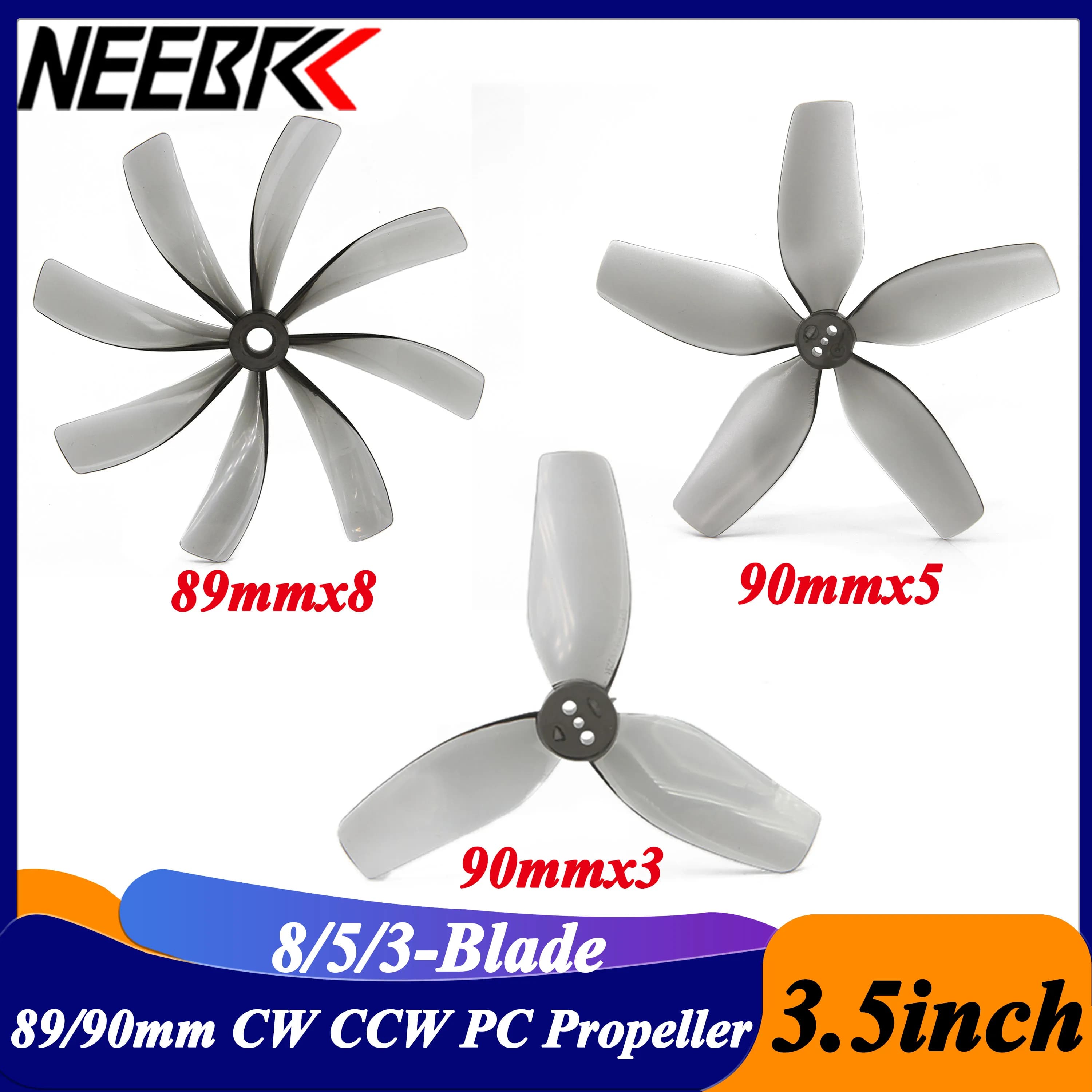 2 paia da 3,5 pollici 89x8 90x5 90x3 8/5/3- pale CW CCW PC Prop 5mm/1.5mm albero elica per FPV Racing Drone Quadcopter Cinewhoop fai da te