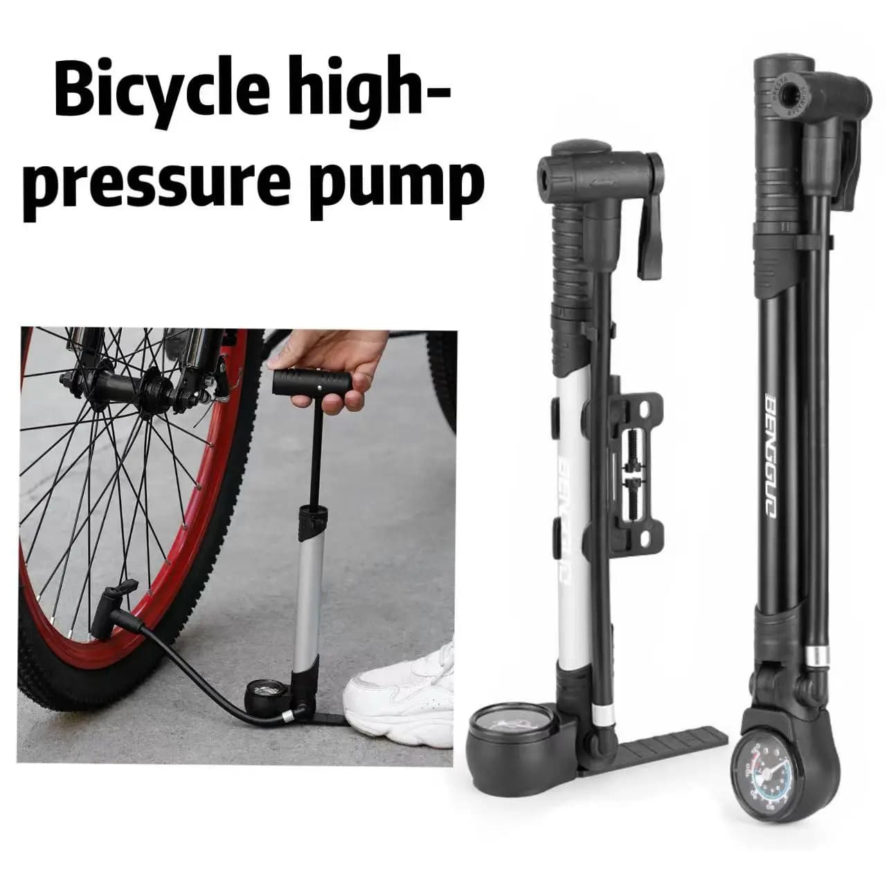 Pompa per bicicletta, pompa in lega di alluminio, pompa portatile